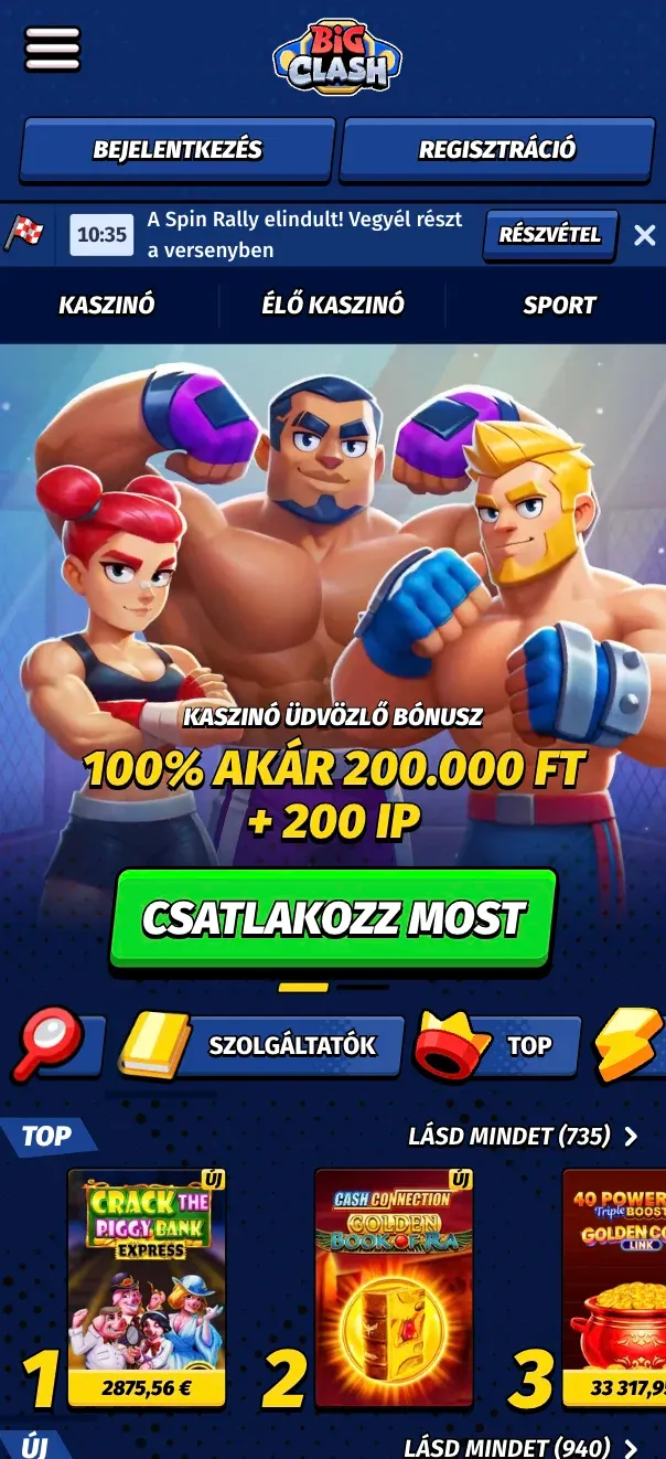 A BigClash casino mobil verziója